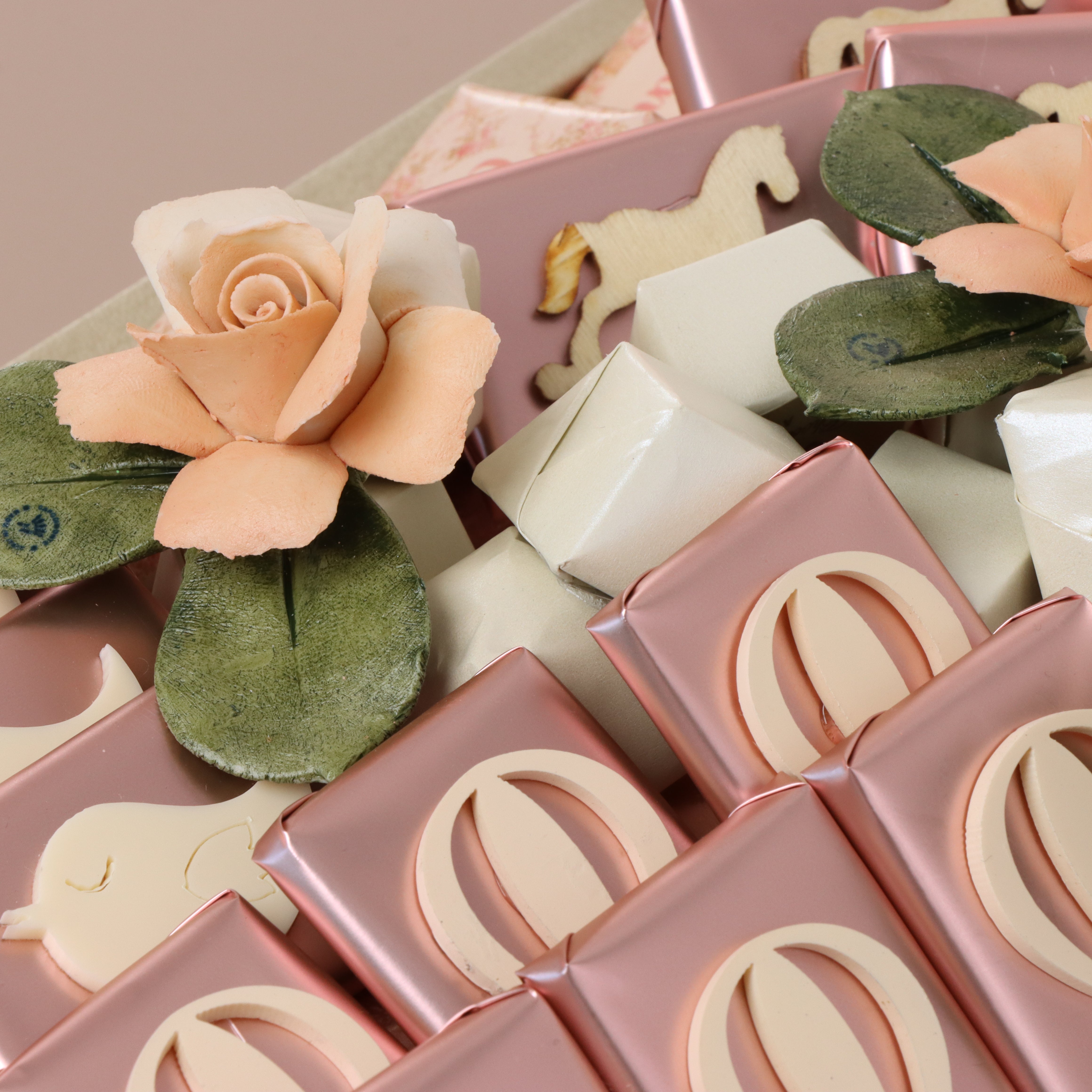 Baby girl flower designed chocolate decorated medium leather tray