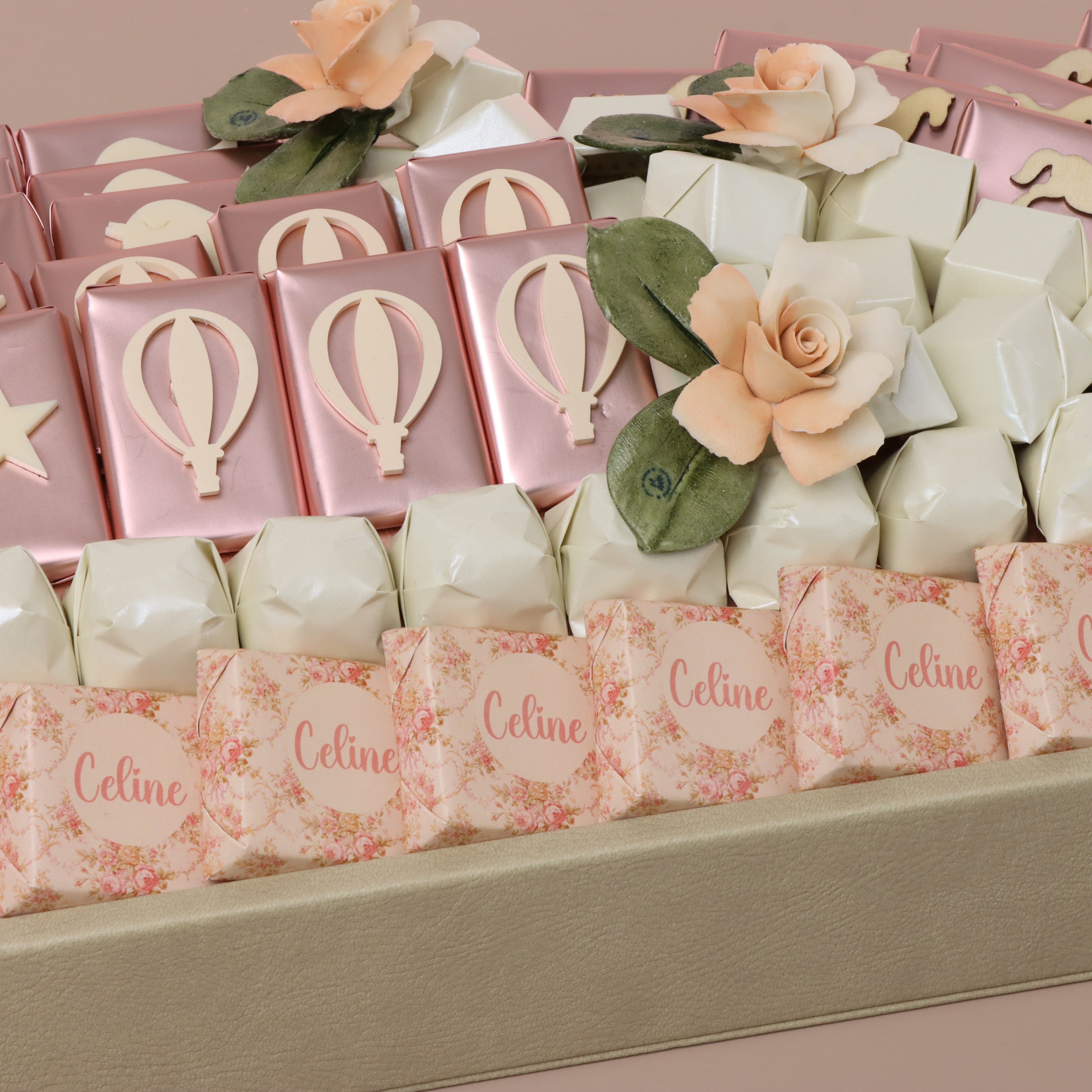 Baby girl flower designed chocolate decorated medium leather tray
