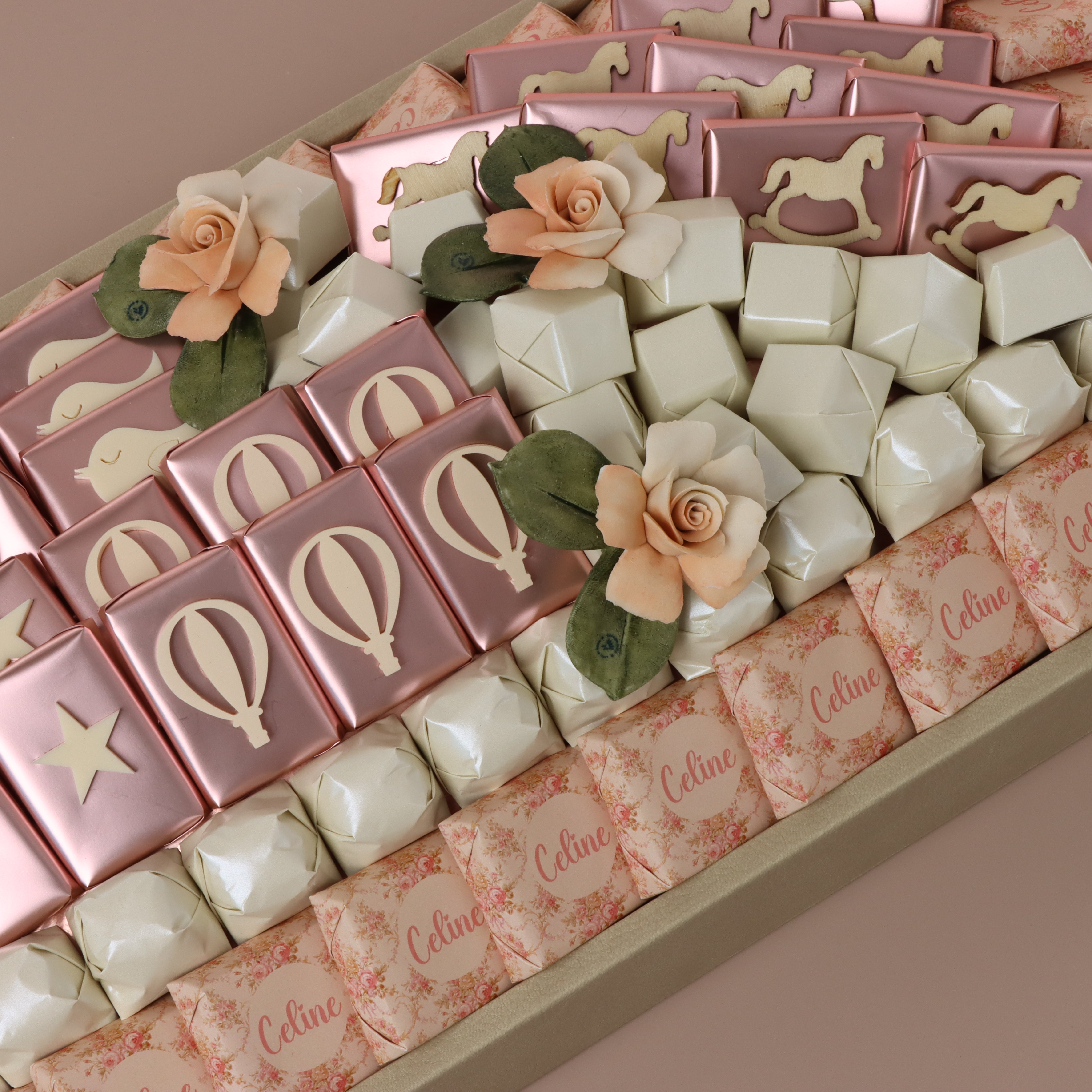 Baby girl flower designed chocolate decorated medium leather tray