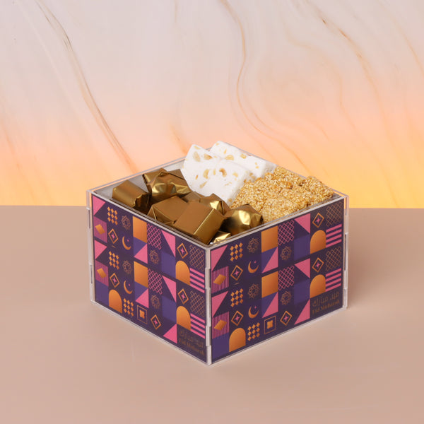 Eid mubarak colorful patches designed premium chocolate and sweet acrylic small tray