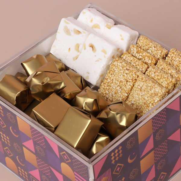 Eid mubarak colorful patches designed premium chocolate and sweet acrylic small tray