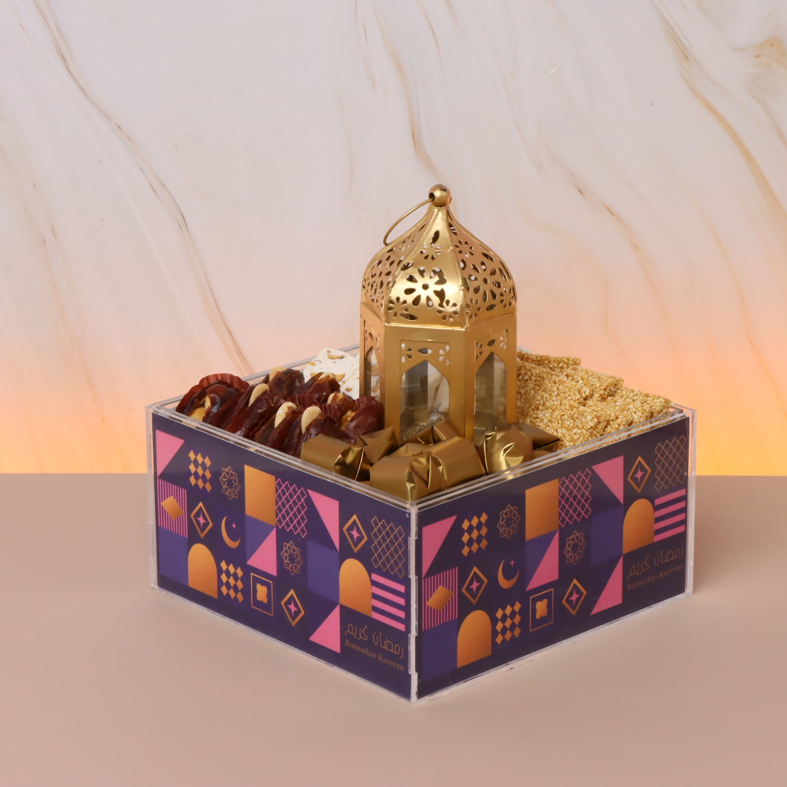 Ramadan Kareem colorful patches designed chocolate and sweet acrylic medium tray