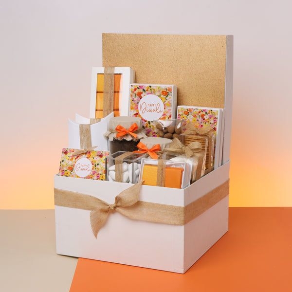 Happy diwali flower pattern design premium chocolates & sweets extra large hamper