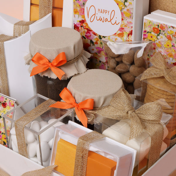Happy diwali flower pattern design premium chocolates & sweets extra large hamper