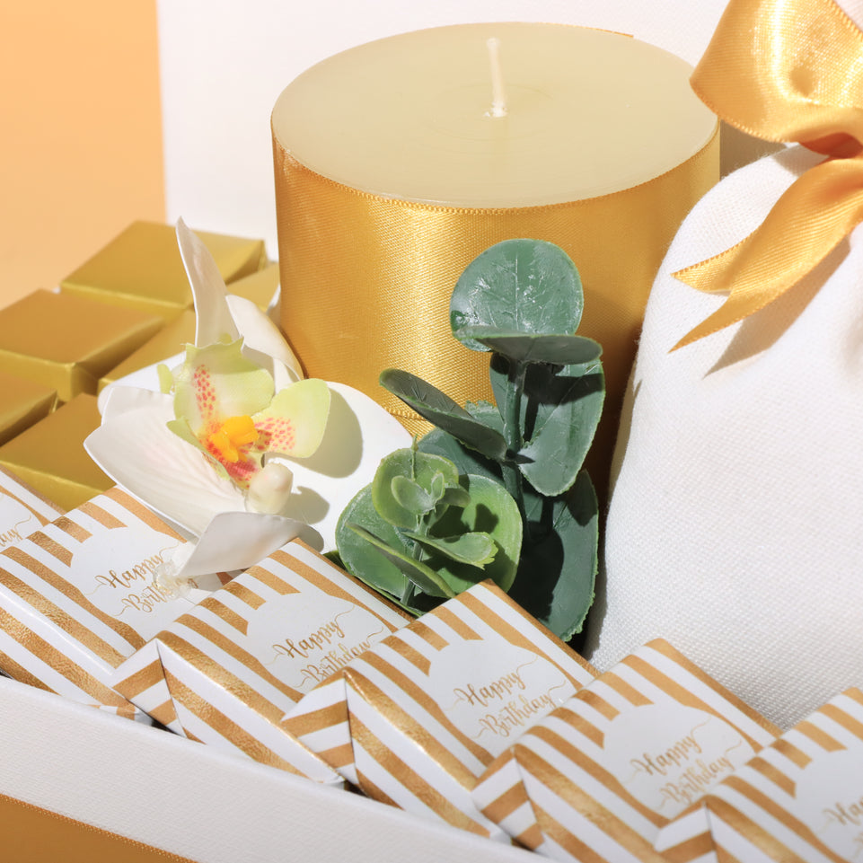 Gold stripe designed "happy birthday" chocolate & sweets small hamper