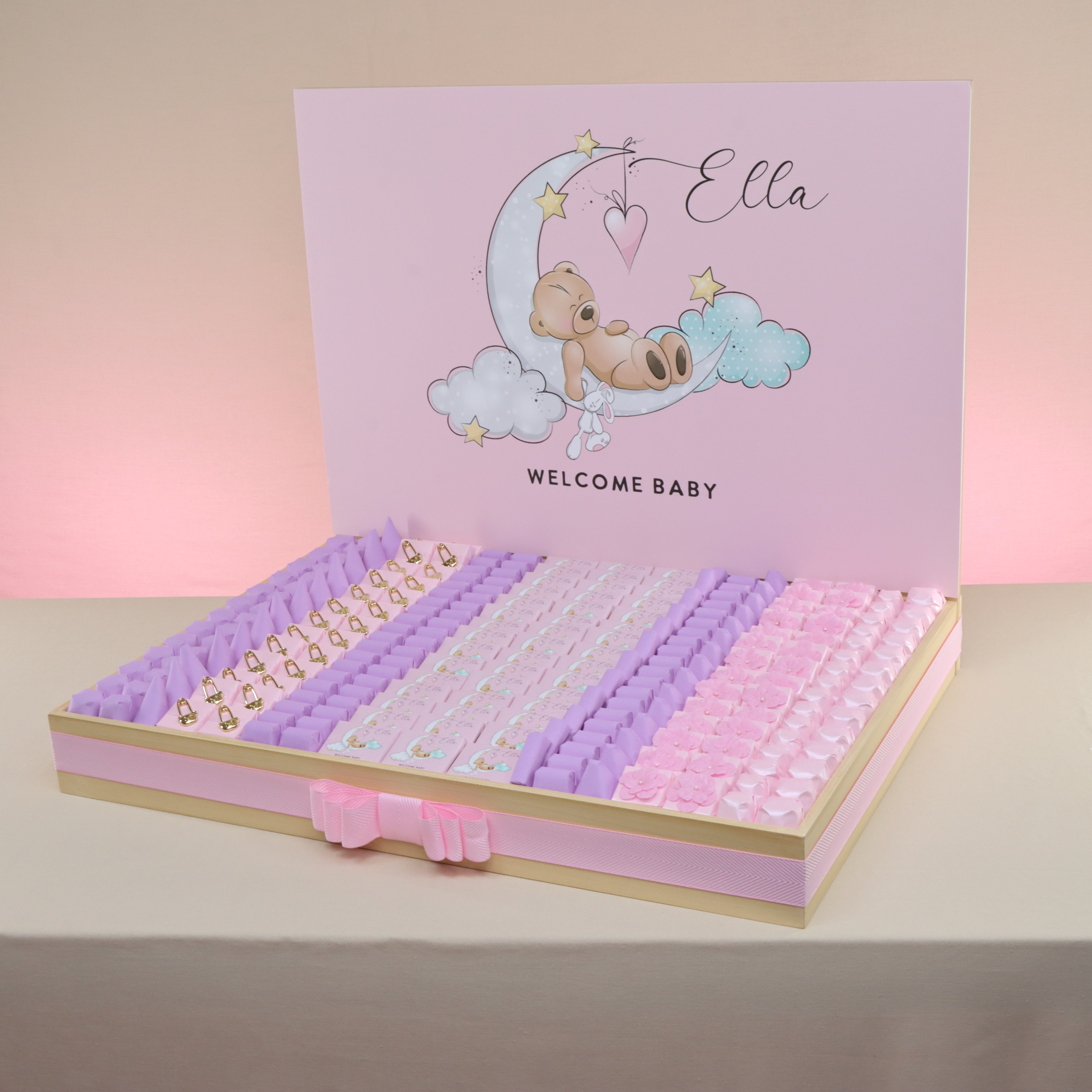 Welcome baby teddy theme personalized and decorated chocolate stand tray