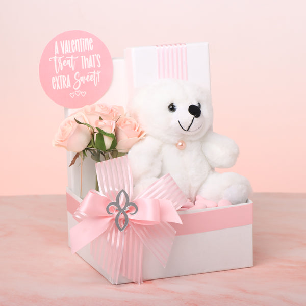 Valentine's decorated flower teddy premium chocolate medium hamper