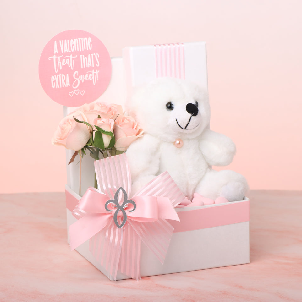Valentine's decorated flower teddy premium chocolate medium hamper