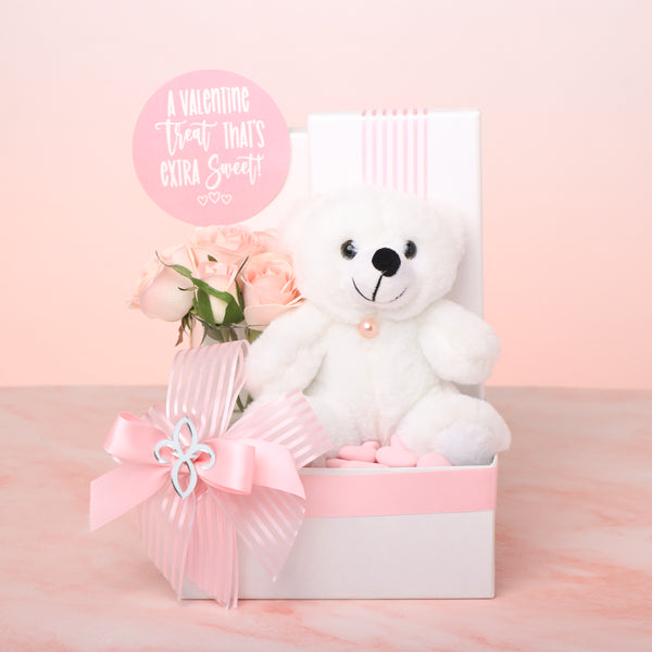 Valentine's decorated flower teddy premium chocolate medium hamper