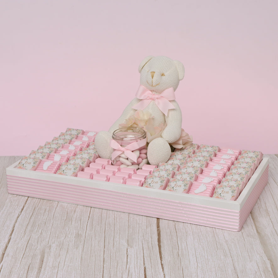 Baby girl personalized & decorated chocolate medium leather tray