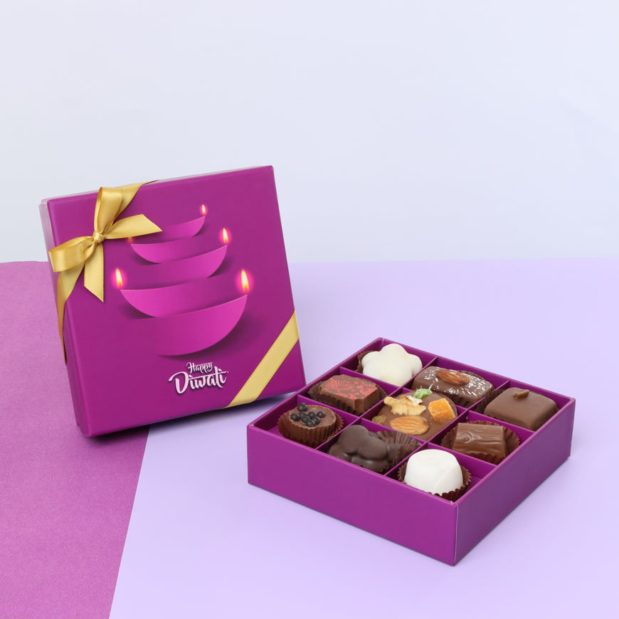 Diwali candle designed chocolate 9 - piece printed hard box