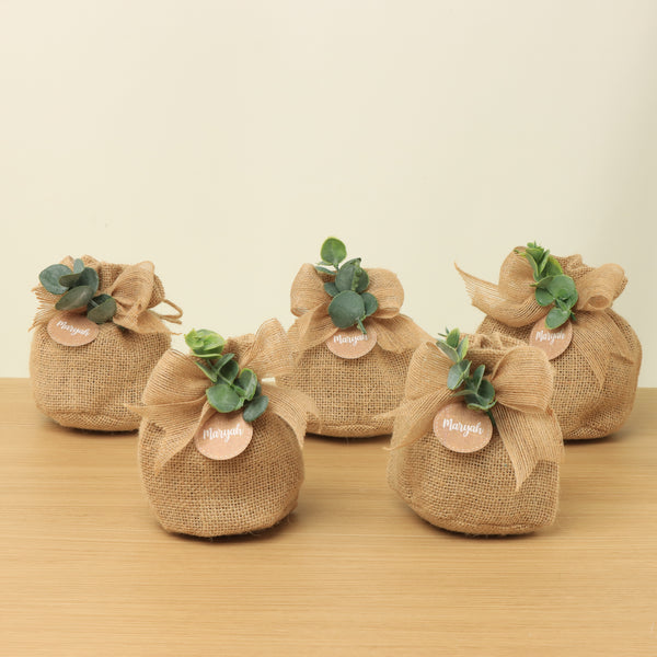 Set of 20 Baby Rustic personalized chocolate jute bag