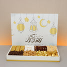Ramadan Kareem lantern designed chocolate & sweets medium leather tray with designed acrylic backdrop.