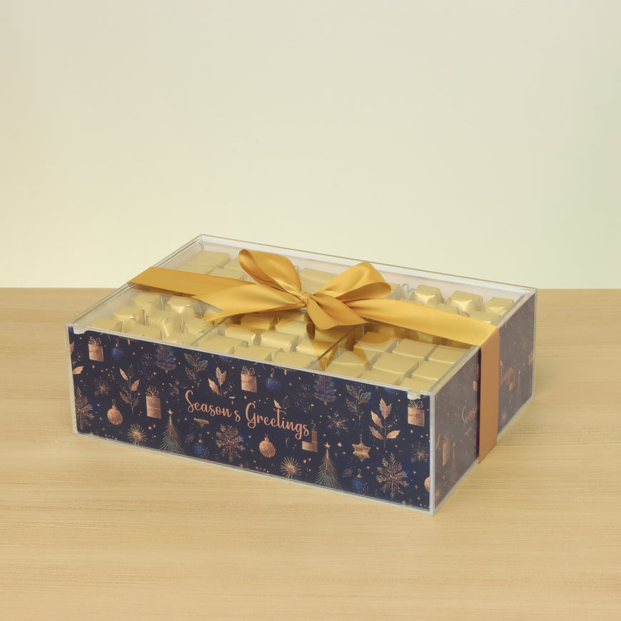 Season's greetings designed premium chocolate medium acrylic box