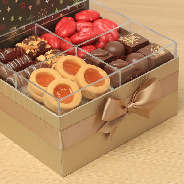 Season's Greeting designed with acrylic premium chocolate & sweets medium hamper