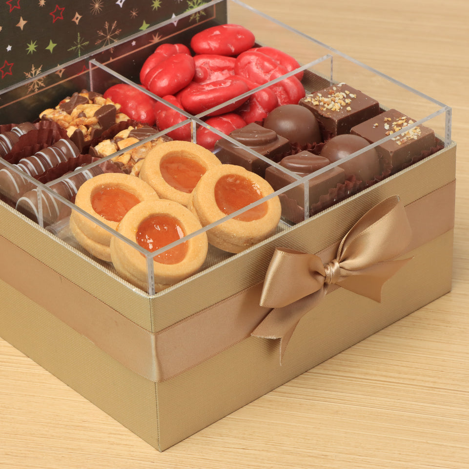 Season's Greeting designed with acrylic premium chocolate & sweets medium hamper