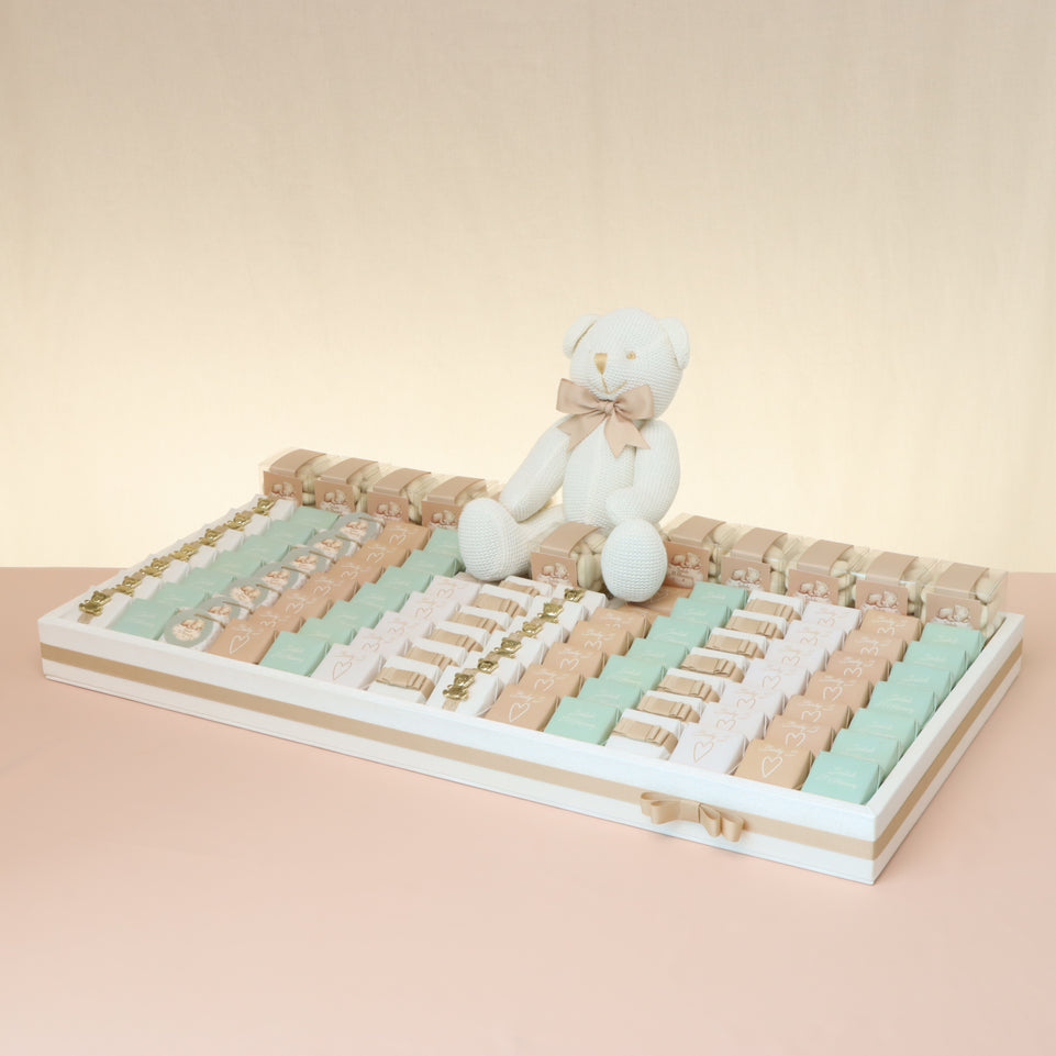 Baby teddy themed personalized chocolate large leather tray