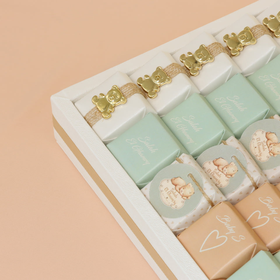 Baby teddy themed personalized chocolate large leather tray