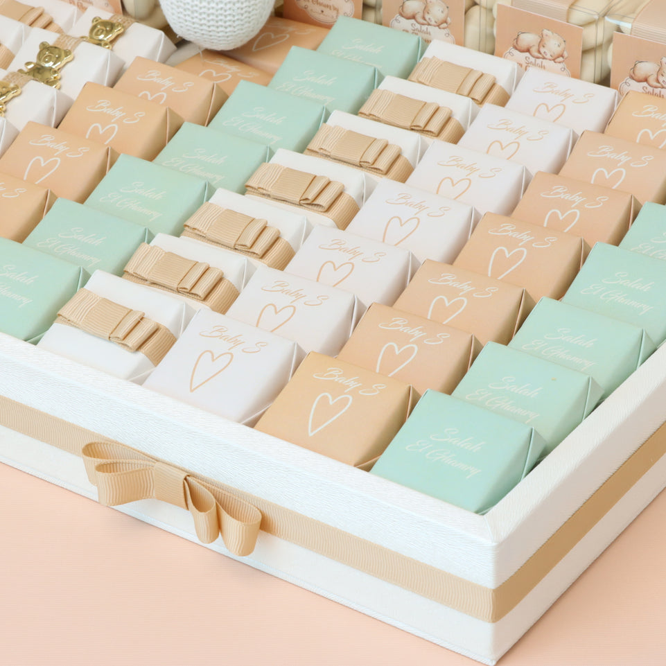 Baby teddy themed personalized chocolate large leather tray