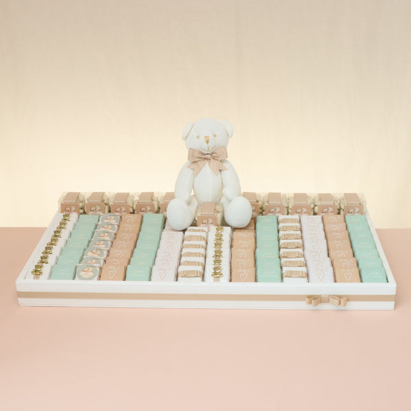 Baby teddy themed personalized chocolate large leather tray