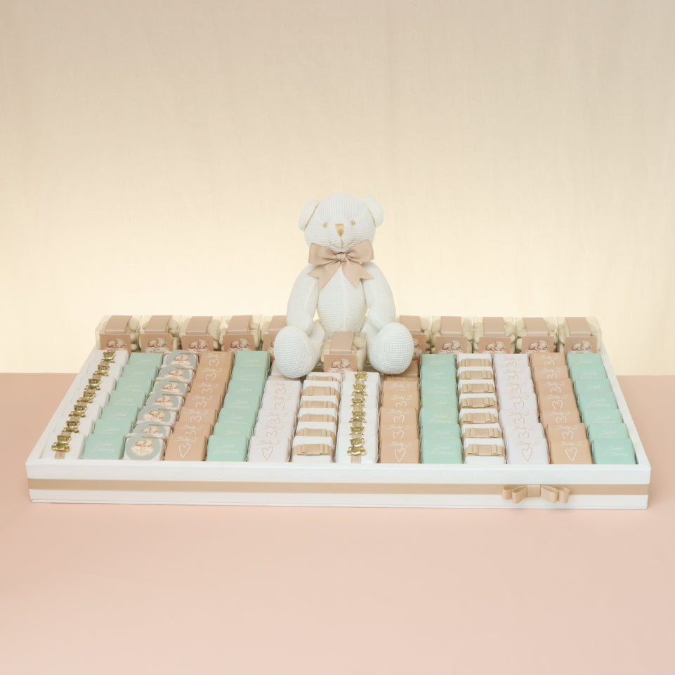 Baby teddy themed personalized chocolate large leather tray