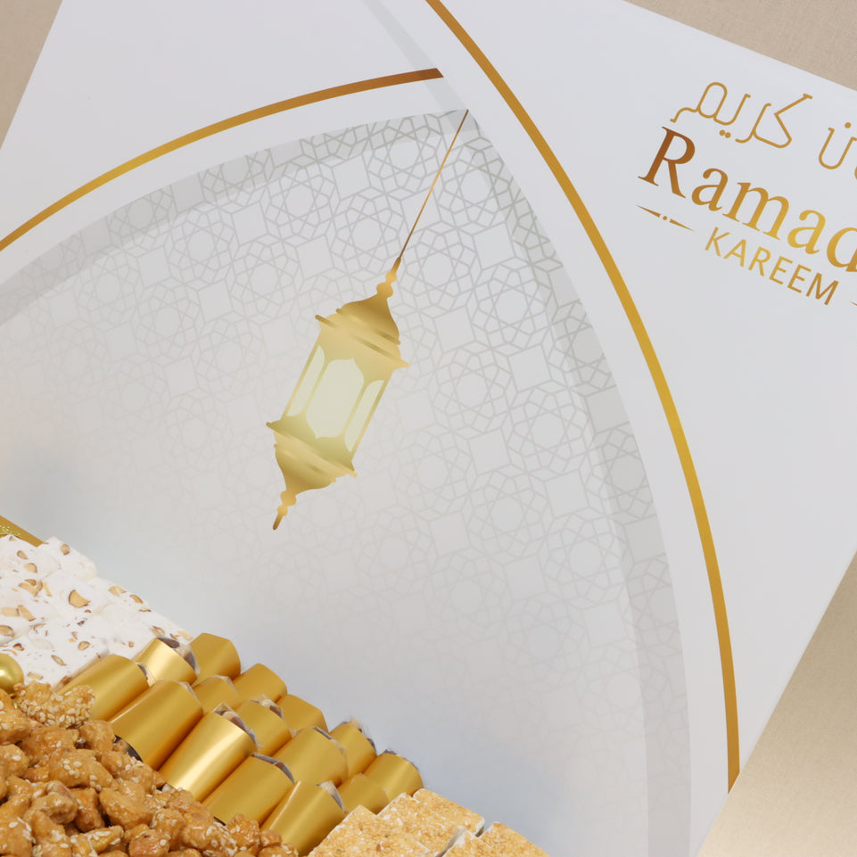 Ramadan kareem lantern designed chocolate & sweets medium leather tray with acrylic backdrop