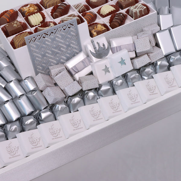 Luxury Eid Silver designed chocolate large leather tray