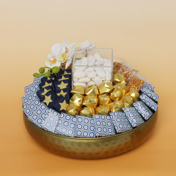 Flower decorated designed chocolate metallic tray