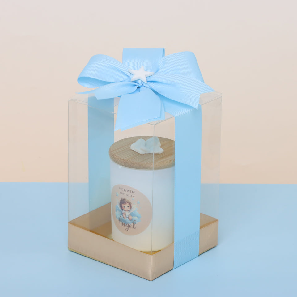 Set of 20 Baby Boy angel designed glass candle box giveaway