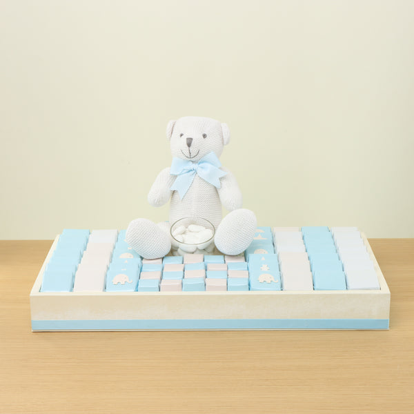 Baby boy glittery decorated chocolate & teddy plush toy leather tray