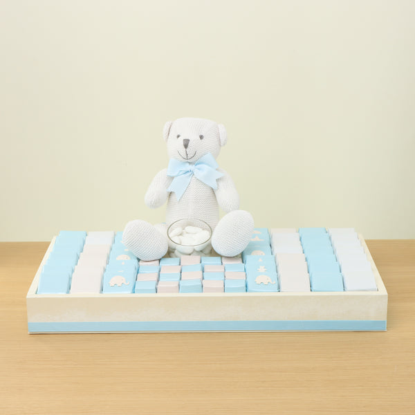 Baby boy glittery decorated chocolate & teddy plush toy leather tray