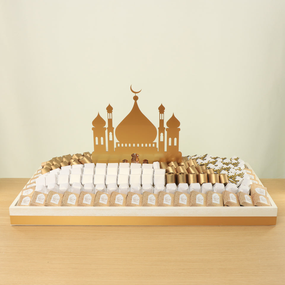 Eid Mubarak Designed acrylic mosques decorated chocolate large leather tray
