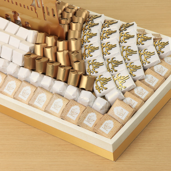 Eid Mubarak Designed acrylic mosques decorated chocolate large leather tray