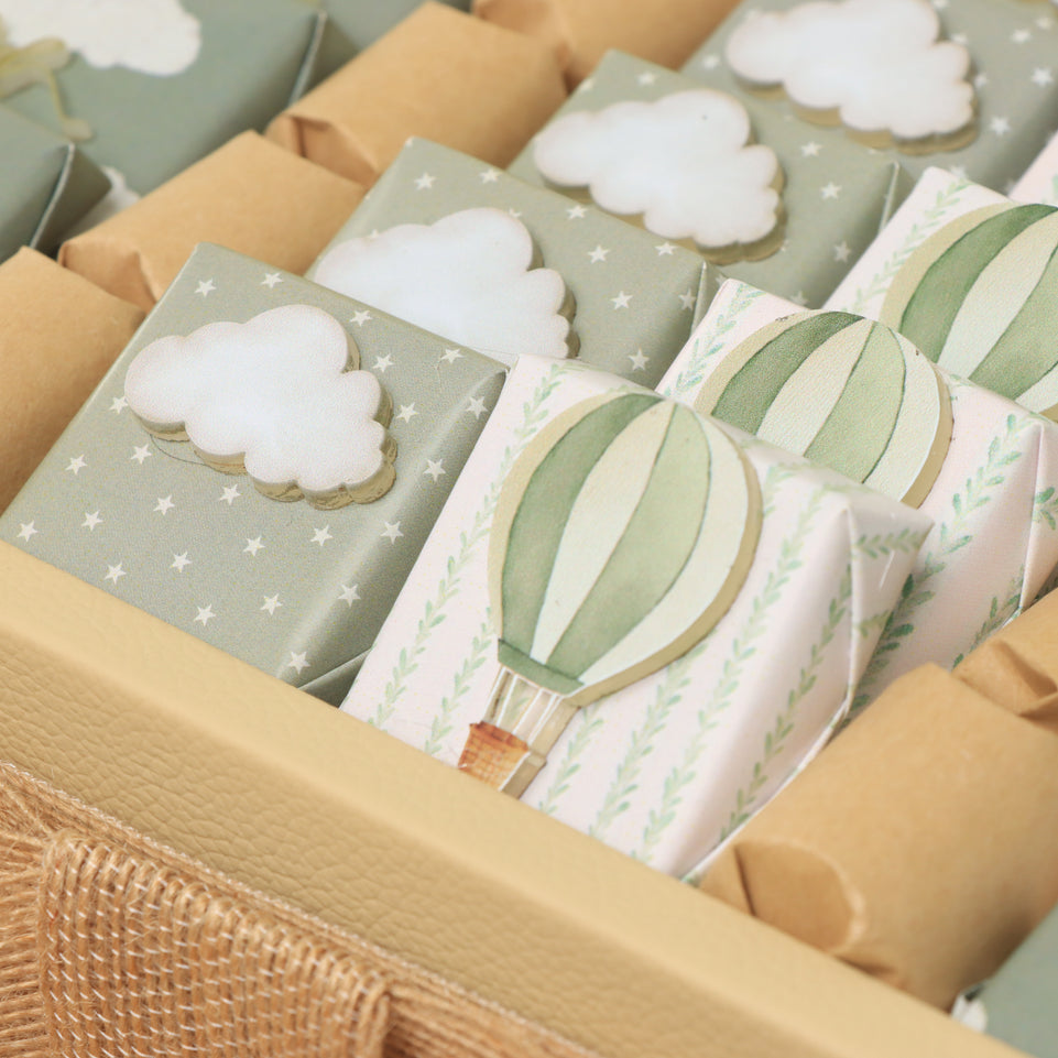 Baby boy air balloon designed sage green premium chocolate medium leather tray