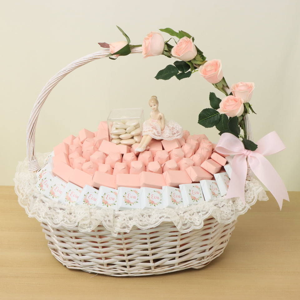 Baby girl personalized ballerina decorated chocolate large basket