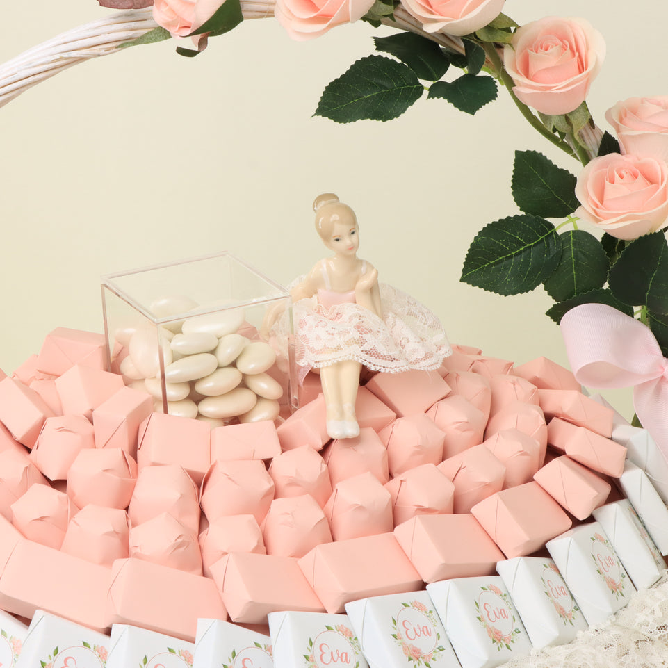 Baby girl personalized ballerina decorated chocolate large basket