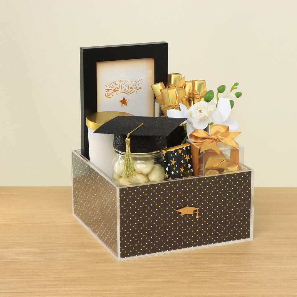Graduation designed premium chocolate double acrylic hamper
