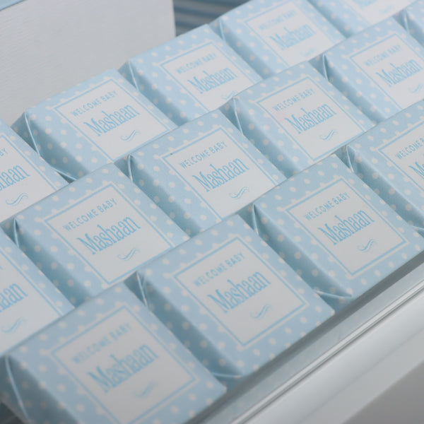 Baby boy personalized premium chocolate arrangement stand with personalized backdrop