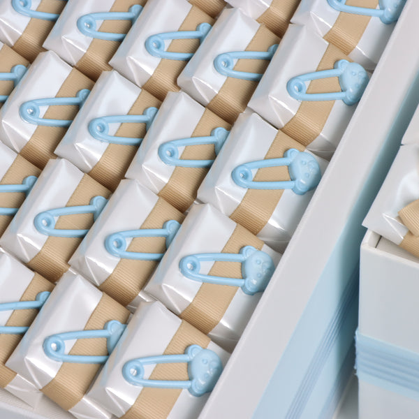 Baby boy personalized premium chocolate arrangement stand with personalized backdrop