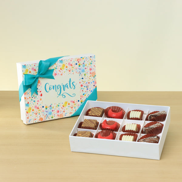 Congrats colored bubble designed 12P premium chocolate hard box