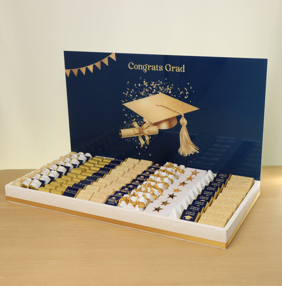 Graduation designed premium chocolate large leather tray with acrylic backdrop