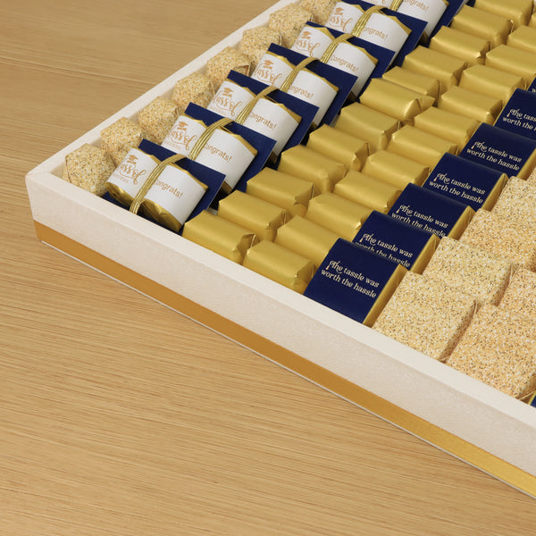 Graduation designed premium chocolate large leather tray with acrylic backdrop