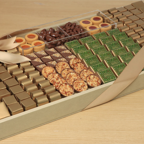 Season's Greetings designed chocolate & sweets large leather tray