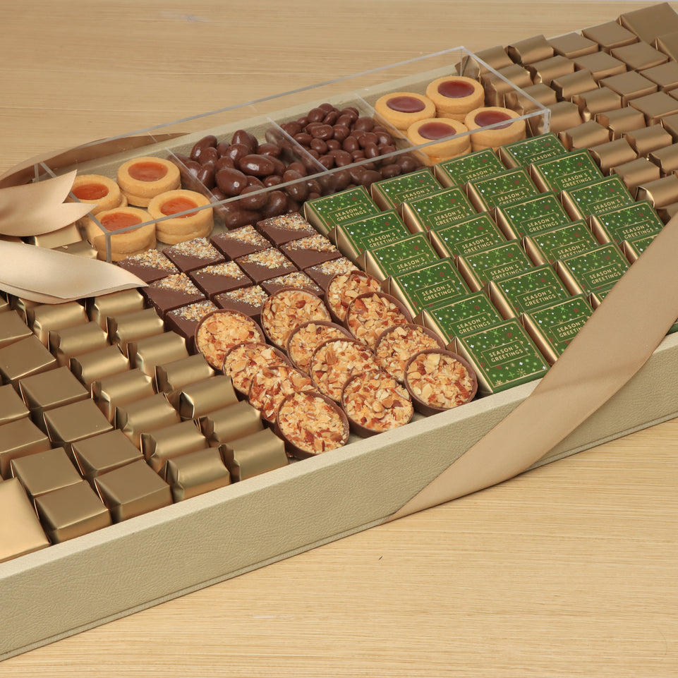 Season's Greetings designed chocolate & sweets large leather tray
