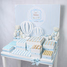 Baby boy personalized premium chocolate arrangement stand with personalized backdrop