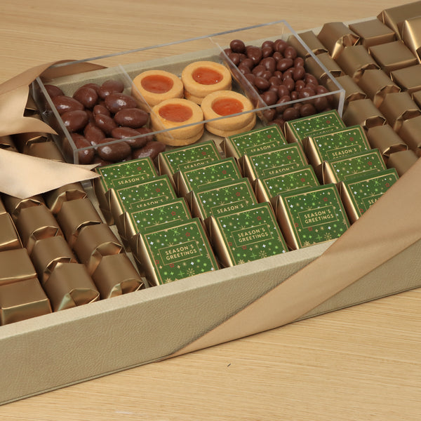Season's Greetings decorated chocolate & sweets medium leather tray