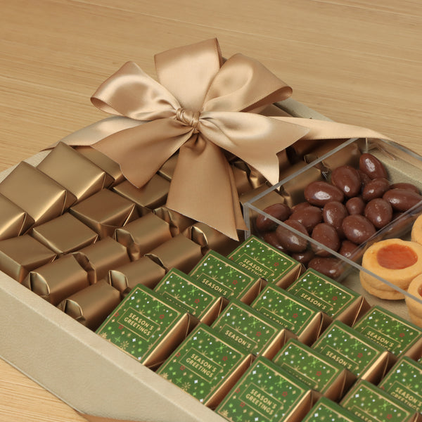 Season's Greetings decorated chocolate & sweets medium leather tray