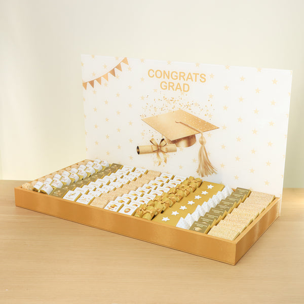 Graduation designed premium chocolate large leather tray with acrylic backdrop