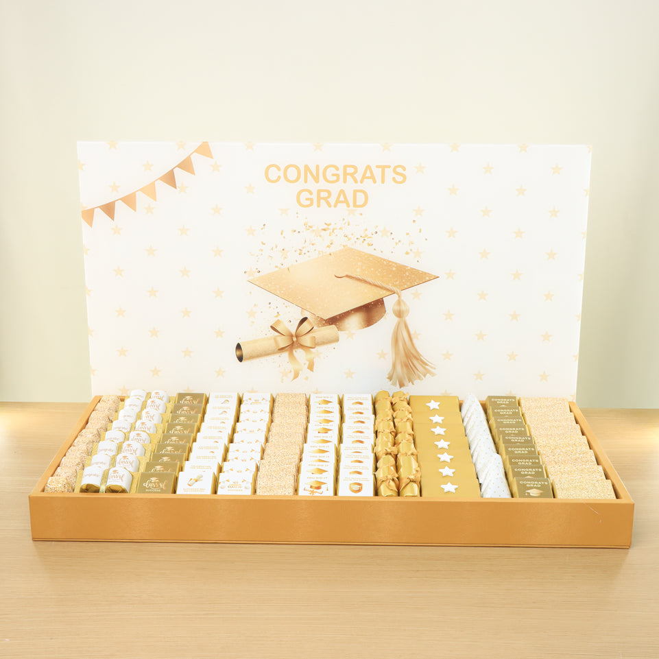 Graduation designed premium chocolate large leather tray with acrylic backdrop