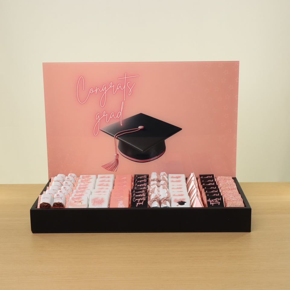 Graduation designed premium chocolate medium leather tray with backdrop